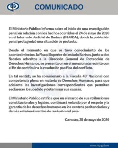 MP abre investigación penal por el motín en el Internado Judicial de Barinas