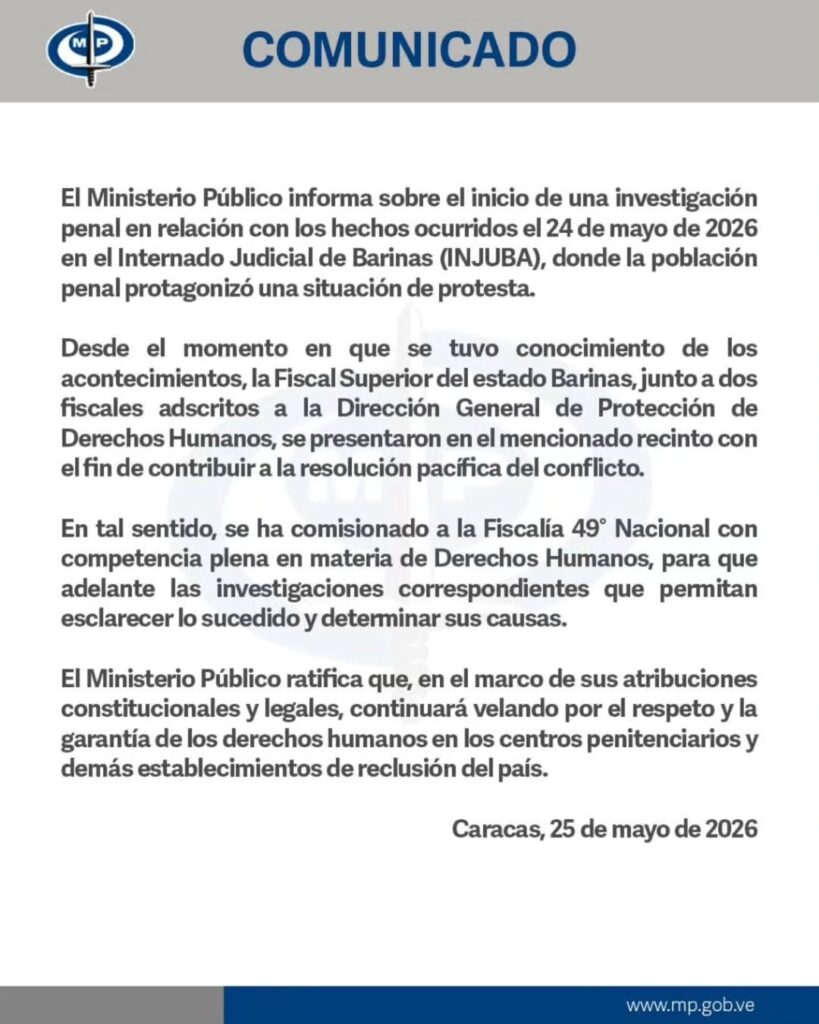 MP abre investigación penal por el motín en el Internado Judicial de Barinas