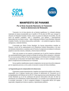 “Manifiesto de Panamá” plantea negociación entre MCM y el gobierno interino de Delcy Rodríguez con el acompañamiento de EEUU