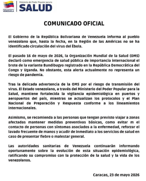 Ministerio de Salud emite comunicado sobre el virus del Ébola: No hay casos en las Américas