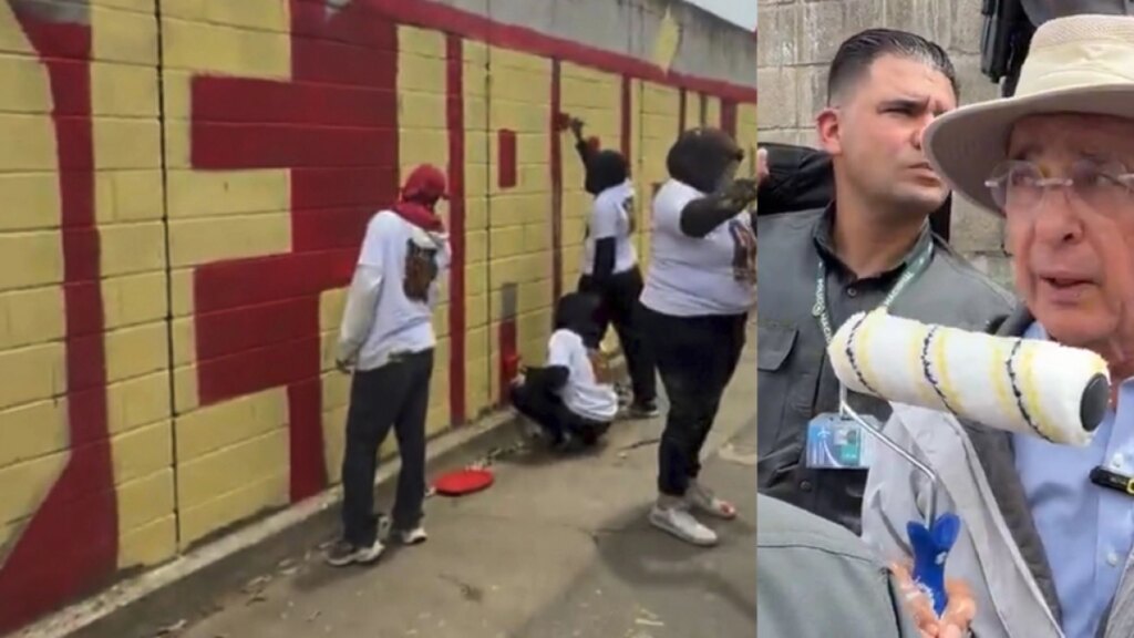 Polémica frente a la casa de Álvaro Uribe en Antioquia por grupo de personas que se reunió a pintar un mural sobre 'falsos positivos'