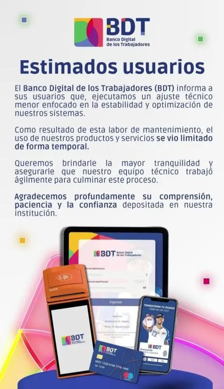 Restablecidos los servicios en el Banco Digital de los Trabajadores tras caída de su plataforma