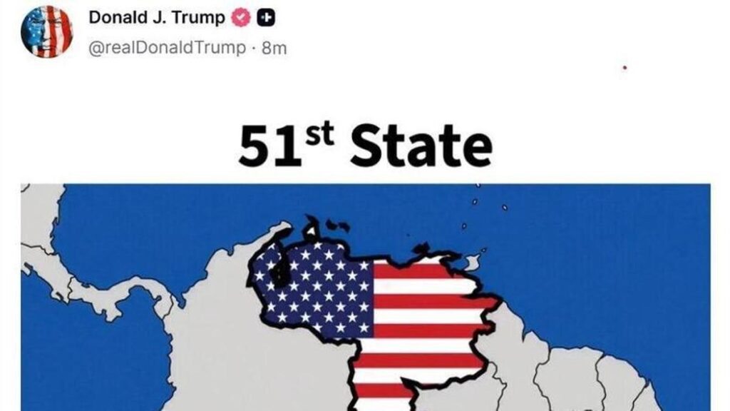Trump publica en 'Truth Social' un mapa de Venezuela como el estado número 51