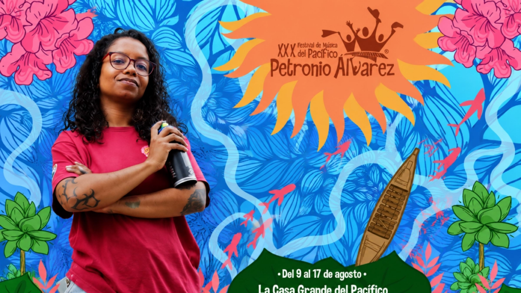 Una canoa, una marimba y mil historias: la composición del afiche del Petronio Álvarez que narra el tránsito de músicas y creencias del Pacífico
