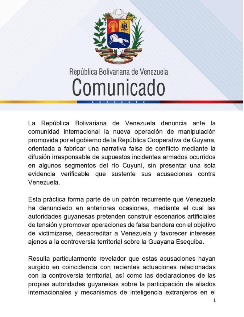 Venezuela denuncia narrativa de Guyana de supuestos conflictos sin presentar evidencias