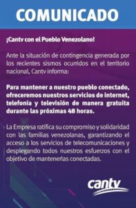 Cantv activa servicios gratuitos para mantener comunicados a los venezolanos