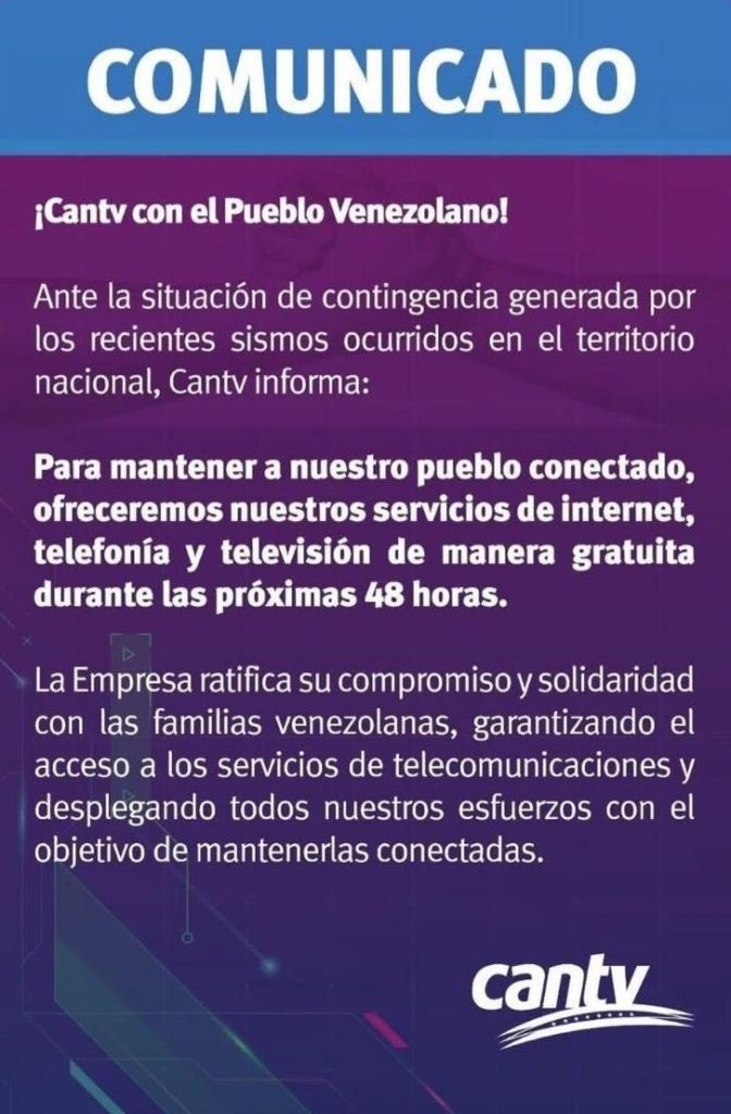 Cantv activa servicios gratuitos para mantener comunicados a los venezolanos