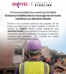 Digitel y Starlink activaron servicio de mensajería satelital gratuita en La Guaira (+Comunicado)