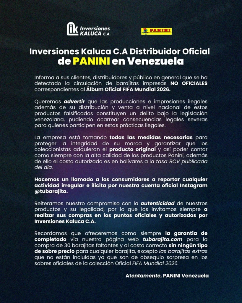 Distribuidor oficial de Panini en Venezuela alertó sobre circulación de barajitas falsas en el país