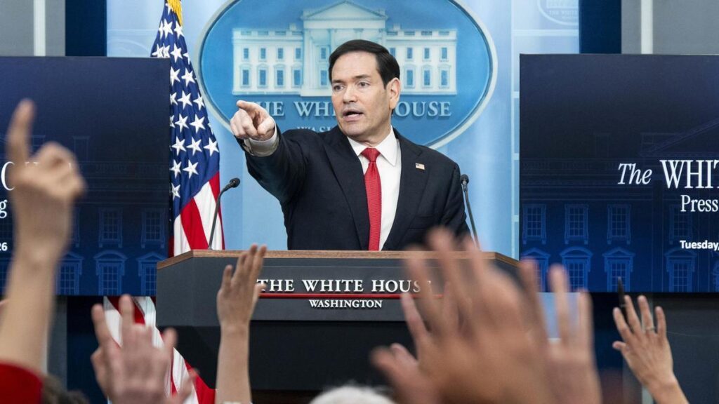 El secretario de Estado de EEUU, Marco Rubio, en una rueda de prensa.