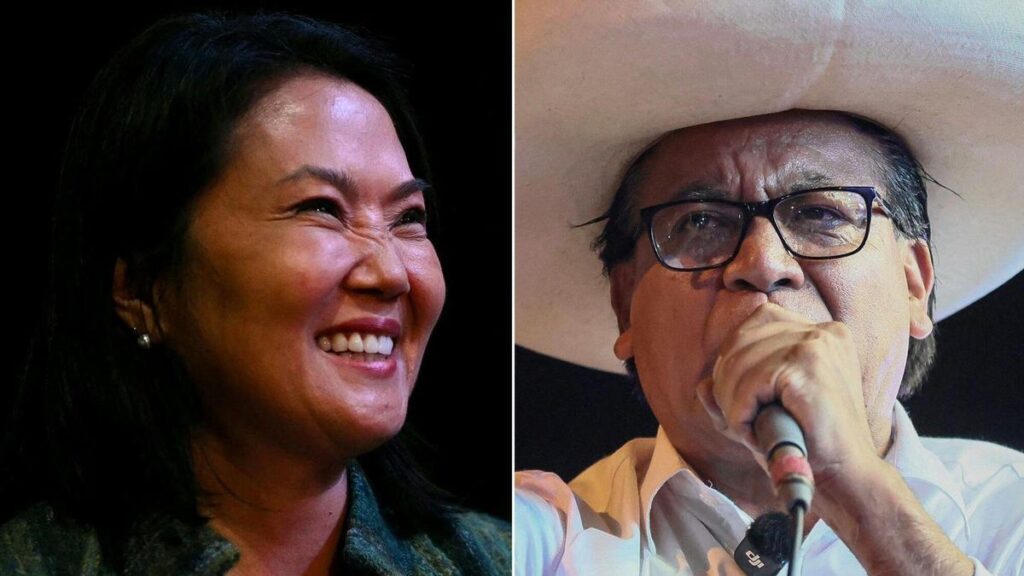 Keiko Fujimori y Roberto Sánchez, los dos candidatos de la segunda vuelta de las elecciones presidenciales de Perú.