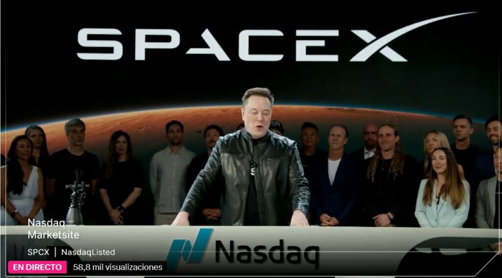 Elon Musk toca la campana en la sesión de debut de SpaceX en el Nasdaq | europapress.es