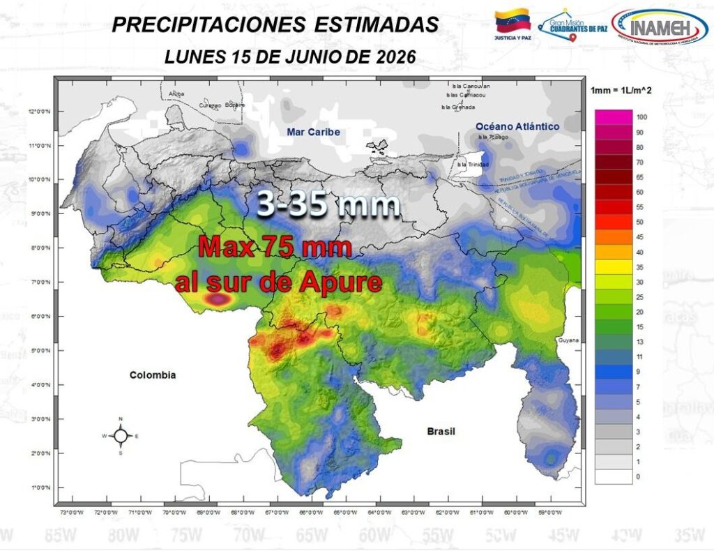 Inameh alertó sobre lluvias con descargas eléctricas en estas zonas de Venezuela este #15Jun