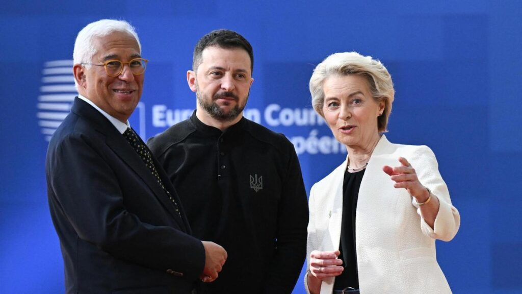 António Costa, Volodimir Zelenski y Ursula von der Leyen.