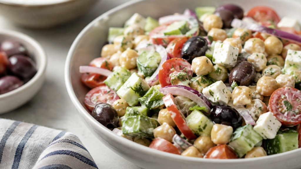 La ensalada griega de garbanzos que conquista por su frescura: receta fácil, saludable y lista en minutos