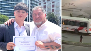 La reacción de un joven de 19 años que empujó a su novia para salvarla de un bus fuera de control: él recibió el impacto y lucha por su vida