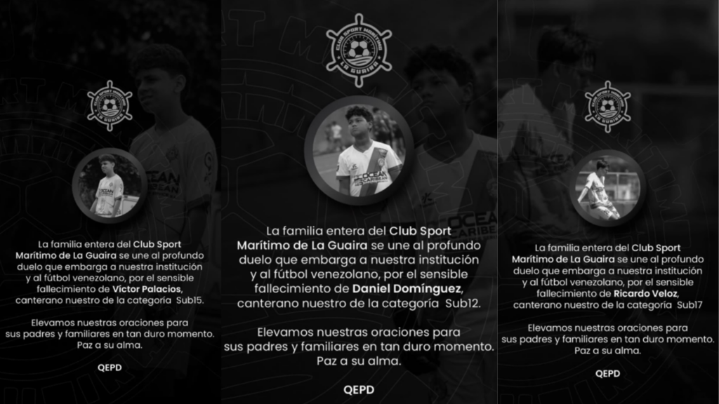 Marítimo de La Guaira informa la muerte de tres futbolistas menores de edad