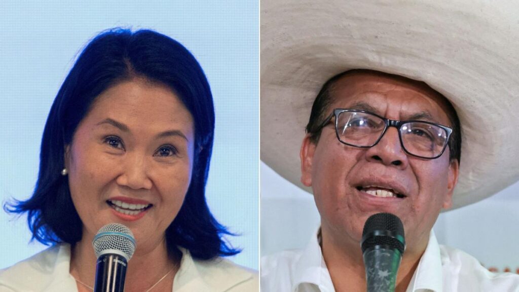 Los candidatos de la segunda vuelta de las elecciones presidenciales de Perú, Keiko Fujimori y Roberto Sánchez.