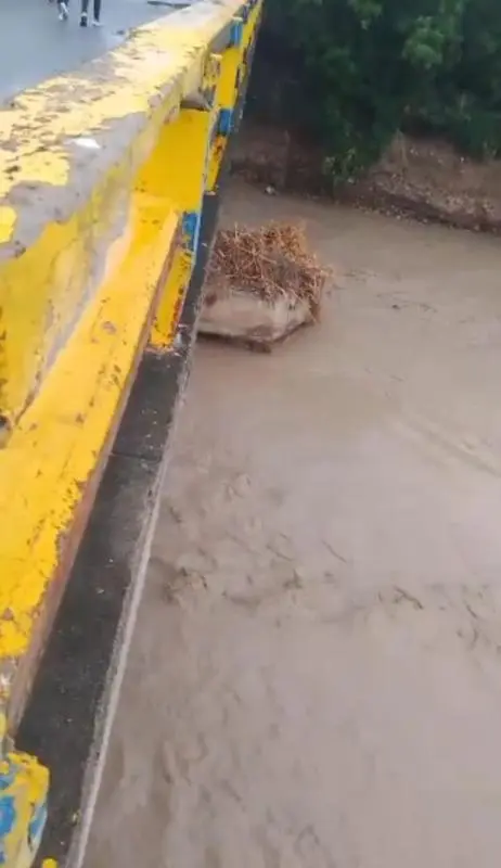 Por crecida del río Táchira paralizan trabajos en puente de Ureña