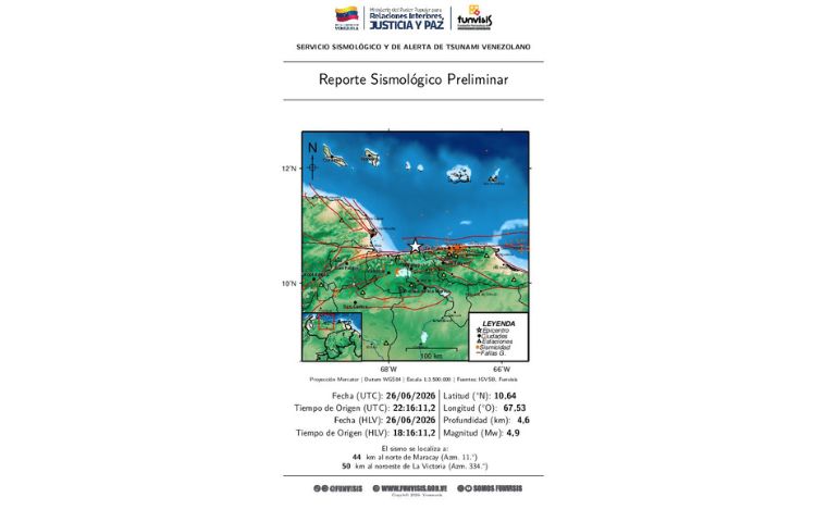Funvisis confirma temblor de 4,9 al norte de Maracay en medio de persistente actividad sísmica
