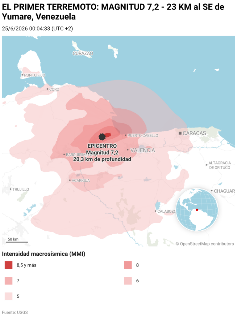 EL PRIMER TERREMOTO: MAGNITUD 7,2 - 23 KM al SE de Yumare, Venezuela (Mapas de ubicación)