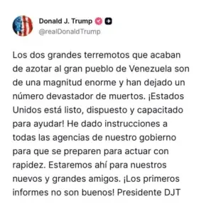 Trump anuncia ayuda por los terremotos en Venezuela y líderes de Latinoamérica se solidarizan