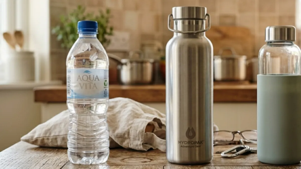 ¿Es mejor utilizar una botella de metal, plástico o vidrio para beber agua diariamente?