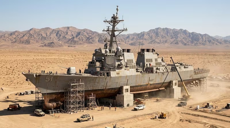 Construyen en el desierto la primera réplica en 3D de un buque de guerra de EEUU