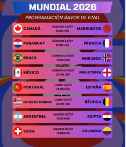 Este sábado inician los octavos de final del Mundial 2026