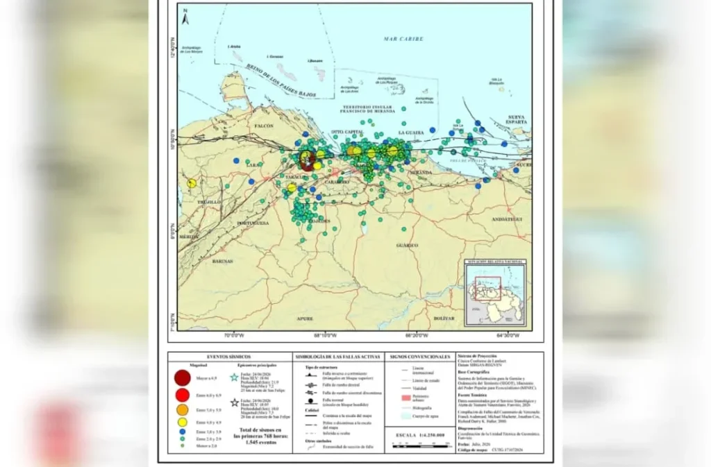 Funvisis reporta mil 545 sismos entre el 24 de junio y el 26 de julio