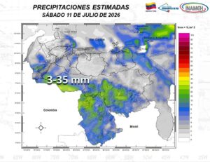 Inameh pronosticó lluvias con descargas eléctricas para varias regiones de Venezuela este #11Jul