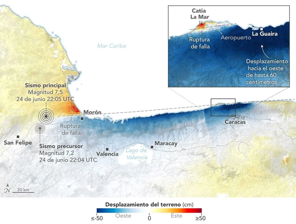 La Tierra se movió hasta 60 centímetros: Mapas satelitales de la Nasa revelan la fuerza destructiva tras el doble terremoto en La Guaira y Caracas