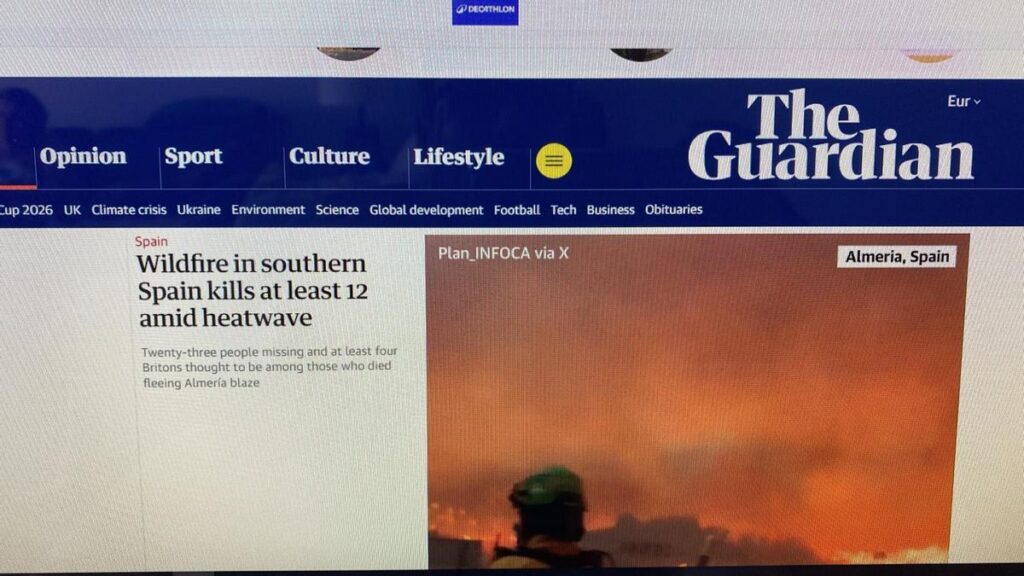 El incendio de Almería en 'The Guardian'.