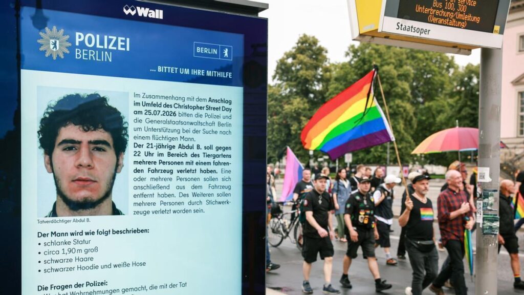 Imagen de Abdul Ballout, presunto autor del ataque terrorista en el Orgullo de Berlín, en un cartel de la policía