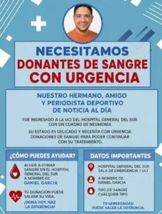Se necesitan donantes de sangre con urgencia para Daniel García