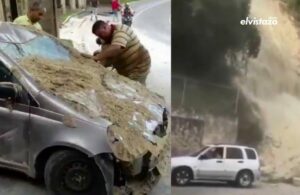 Tres vehículos resultaron tapiados por un deslizamiento de tierra vía la Colonia Tovar