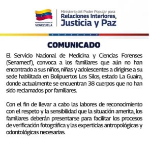 Urgen a familiares a identificar 38 niños fallecidos en sismos en La Guaira