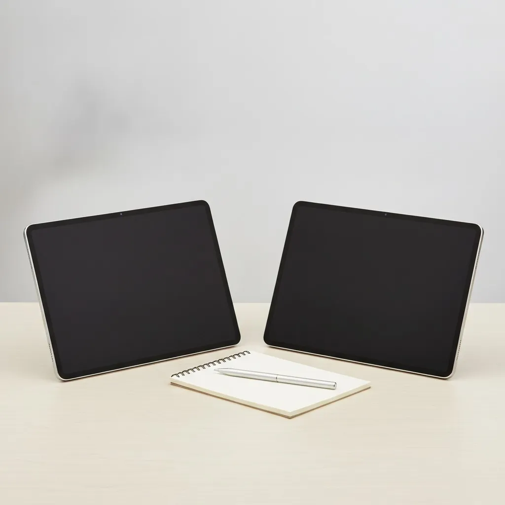 Dos tablets una al lado de la otra sobre un escritorio, comparativa