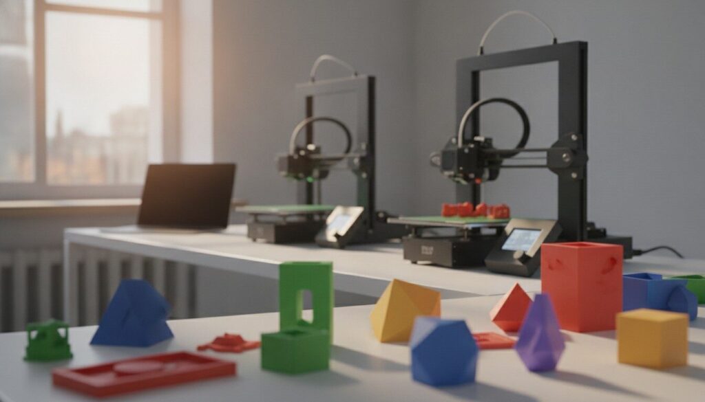 Taller de emprendedor con impresoras 3D imprimiendo prototipos