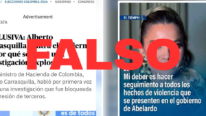 ¡Falso! Contenido que suplanta estilo de EL TIEMPO difunde declaraciones falsas atribuidas a Adriana Lucía y a exministro Carrasquilla tras elecciones